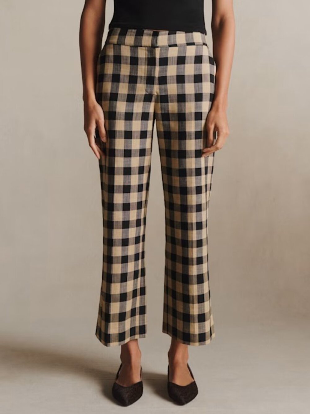 Sezane Olier Pant in Vichy Beige Black Checked Gingham Neutral